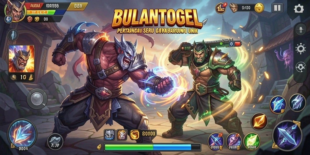 Screenshot gameplay <strong>BULANTOGEL</strong> menampilkan pertarungan seru antara karakter-karakter unik.