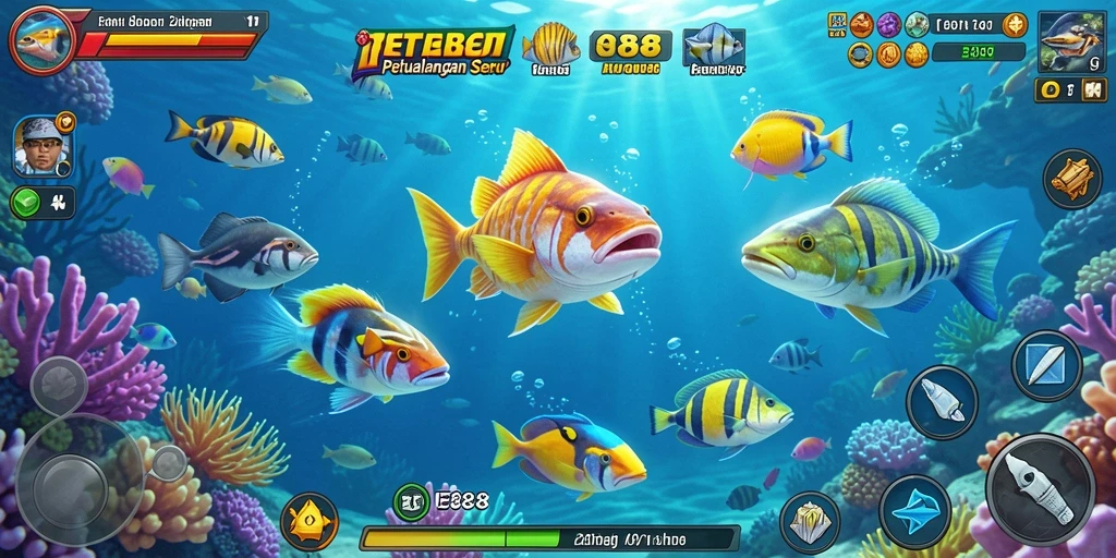 Tampilan screenshot gameplay E88 menunjukkan aksi menembak ikan yang seru.