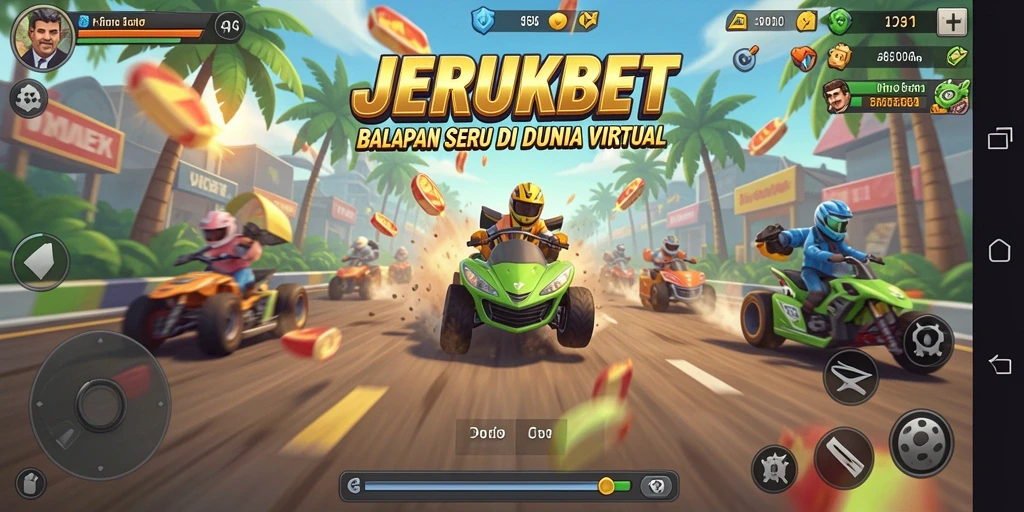 Tampilan gameplay JERUKBET yang menegangkan saat balapan berlangsung.