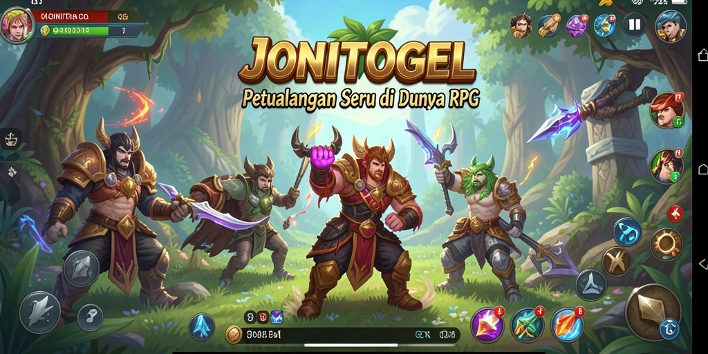 Tampilan dinamis gameplay RPG JONITOGEL yang menawan.