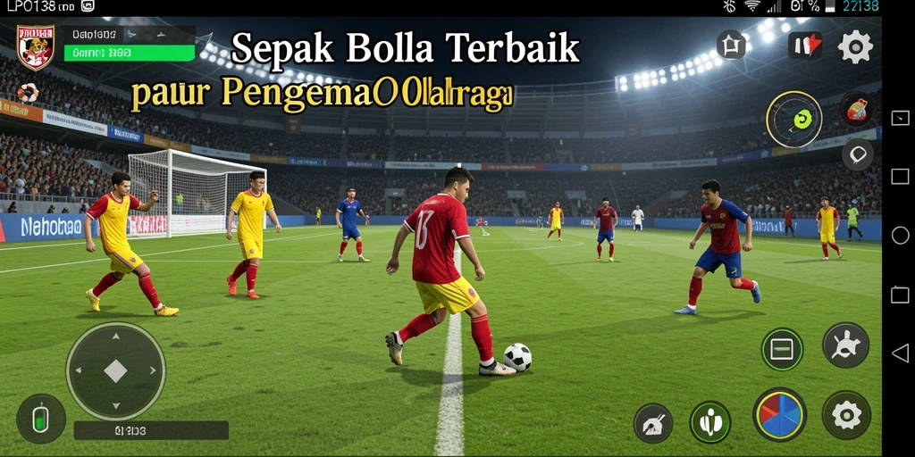 Screenshot gameplay menampilkan pertandingan sepak bola yang mendebarkan.