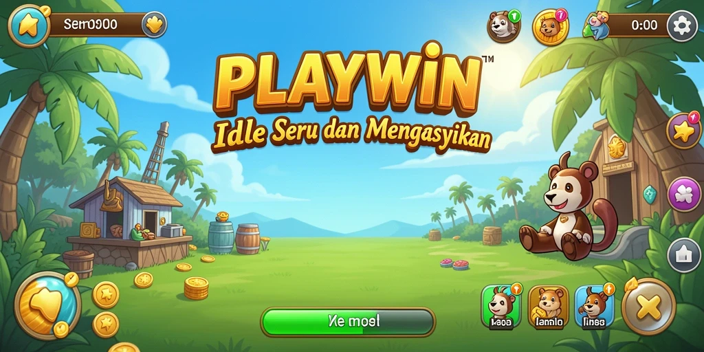 Tampilan gameplay seru dari PLAYWIN dengan aksi pengumpulan sumber daya idle.